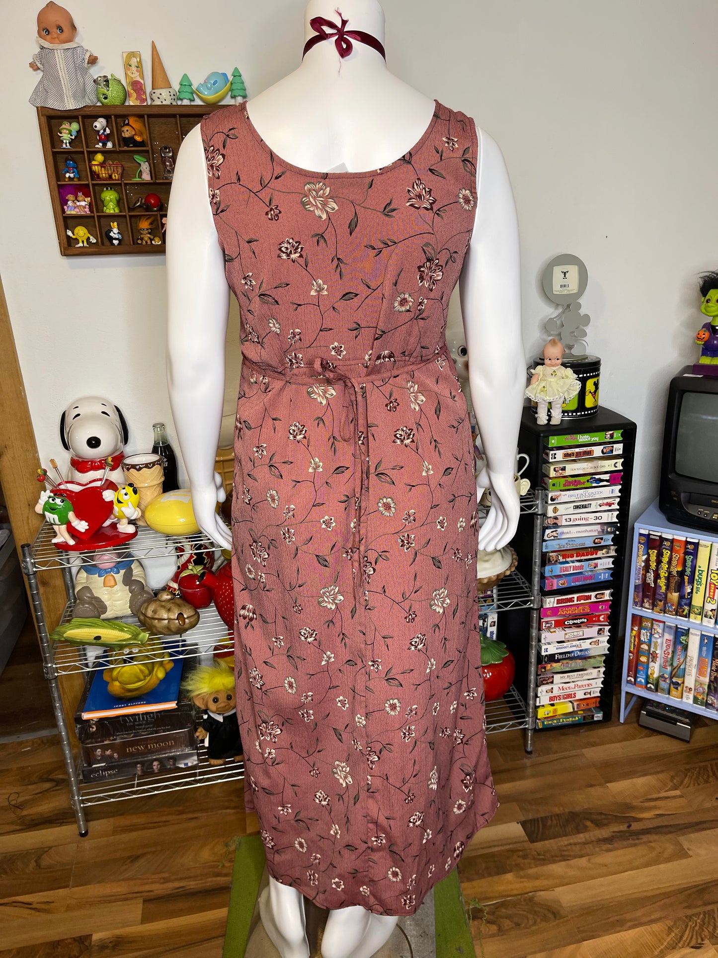 Vintage Burnt Rose Floral Print Maxi Dress Sz L/XL
