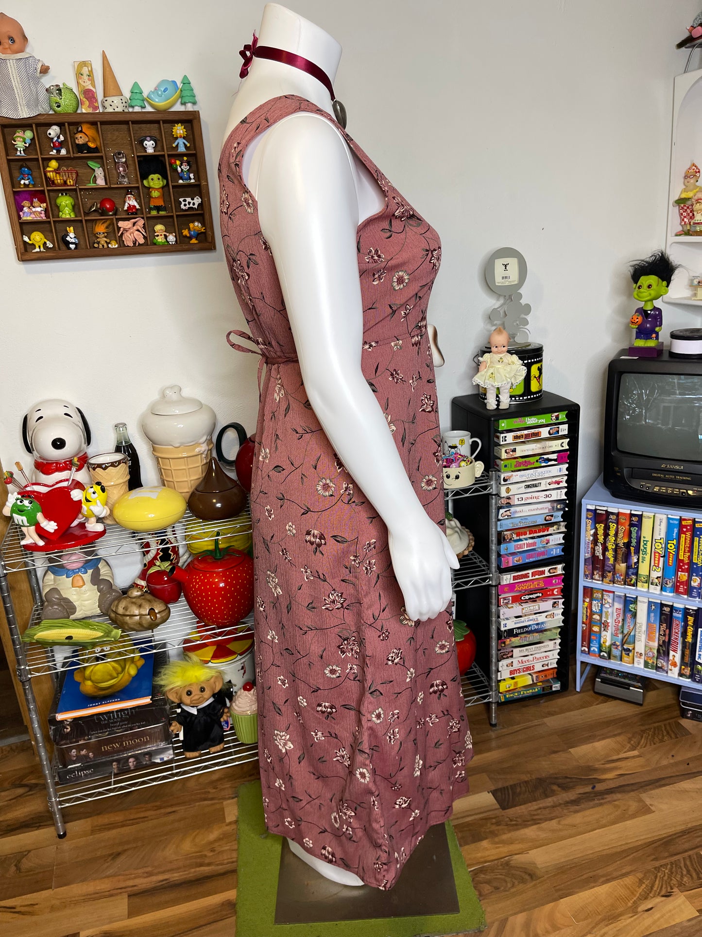 Vintage Burnt Rose Floral Print Maxi Dress Sz L/XL