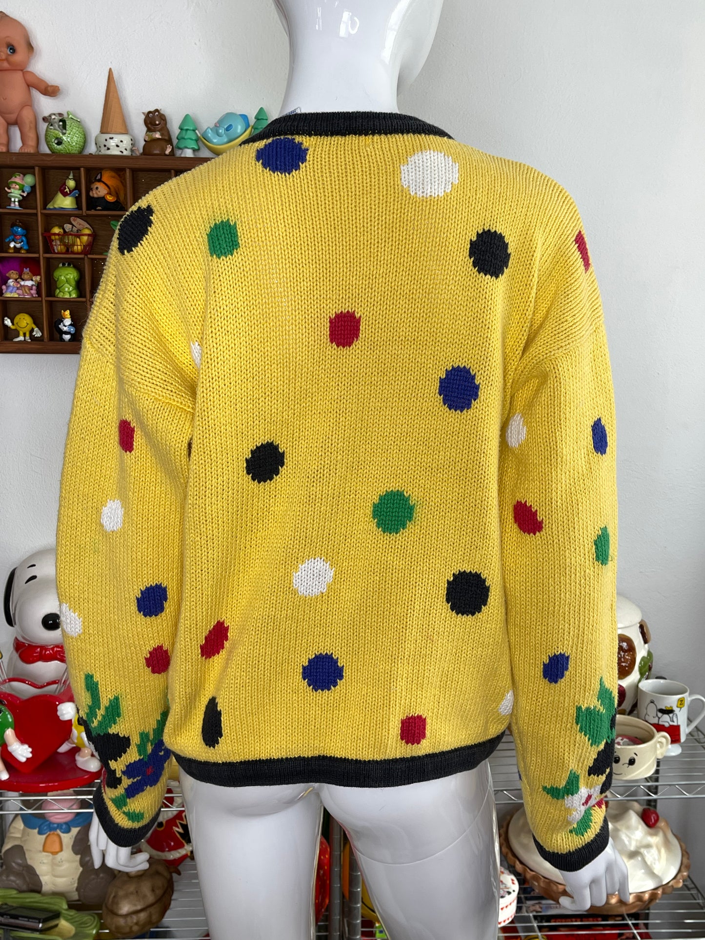 Vintage 90s Colorful Flower Polka Dot Clown Cardigan Sz S/P