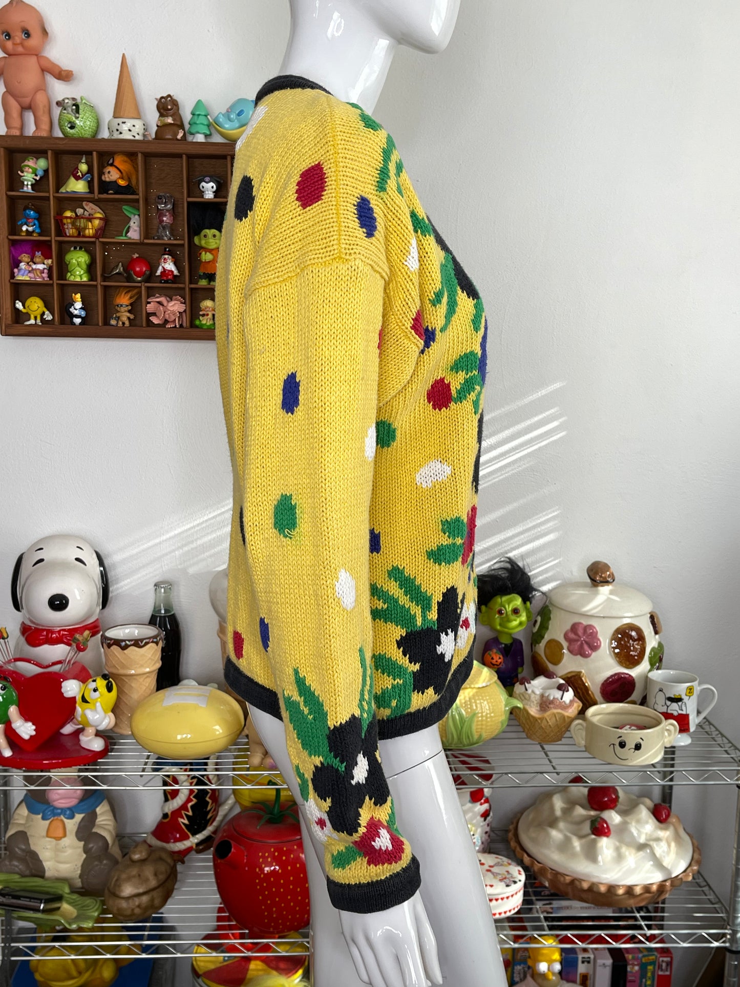 Vintage 90s Colorful Flower Polka Dot Clown Cardigan Sz S/P