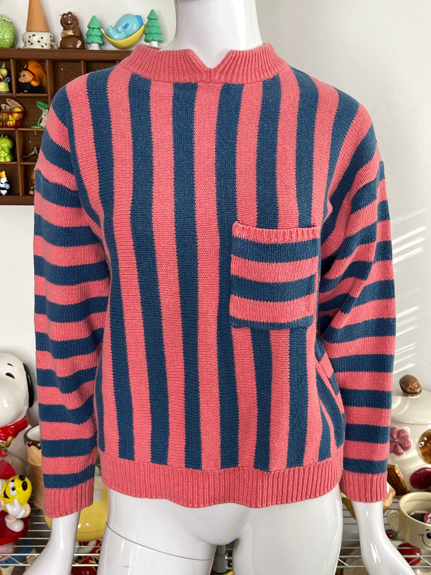 Vintage 90s Pink & Blue Striped Knit Sweater Sz M