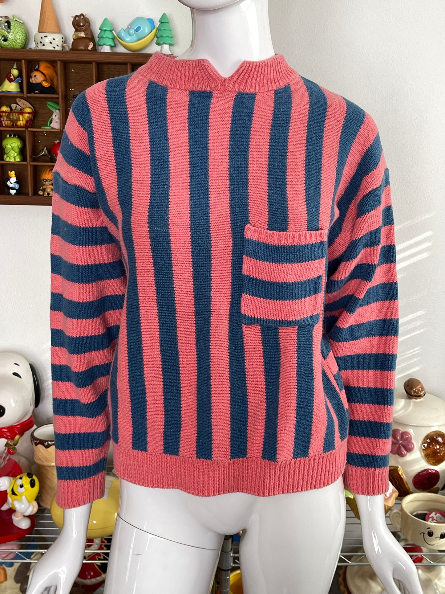 Vintage 90s Pink & Blue Striped Knit Sweater Sz M