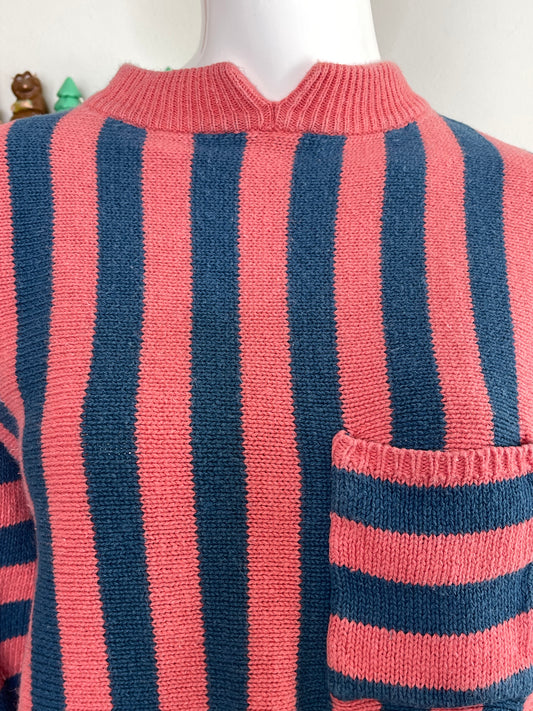 Vintage 90s Pink & Blue Striped Knit Sweater Sz M