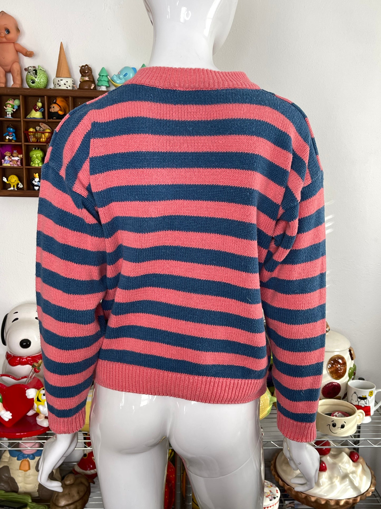Vintage 90s Pink & Blue Striped Knit Sweater Sz M