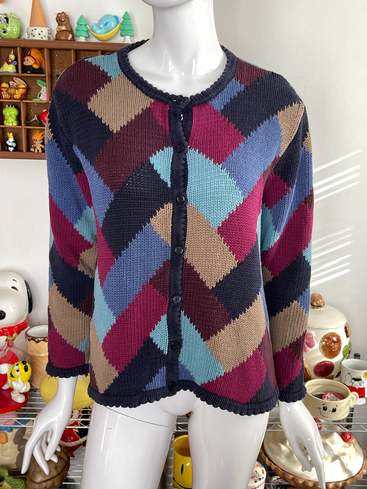 Vintage 2000s Funky Patchwork Knit Cardigan Sz M