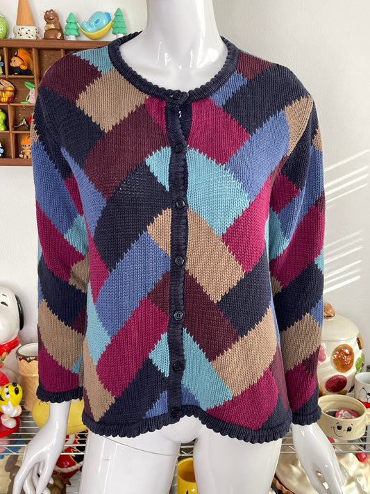 Vintage 2000s Funky Patchwork Knit Cardigan Sz M