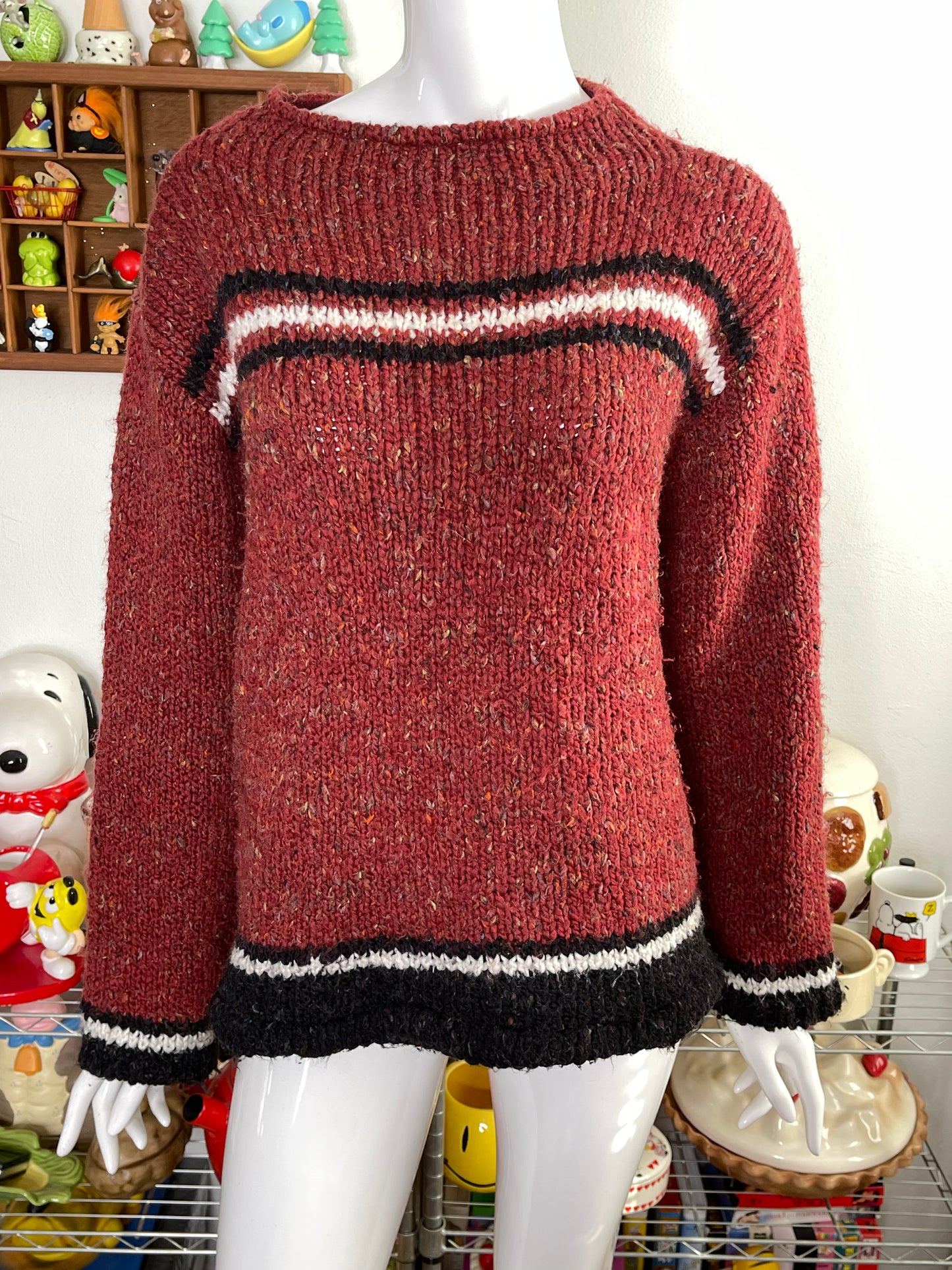 Vintage 90s Chunky Multi Color Striped Knit Oversized Sweater Sz M/L