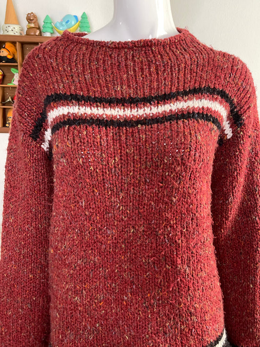 Vintage 90s Chunky Multi Color Striped Knit Oversized Sweater Sz M/L