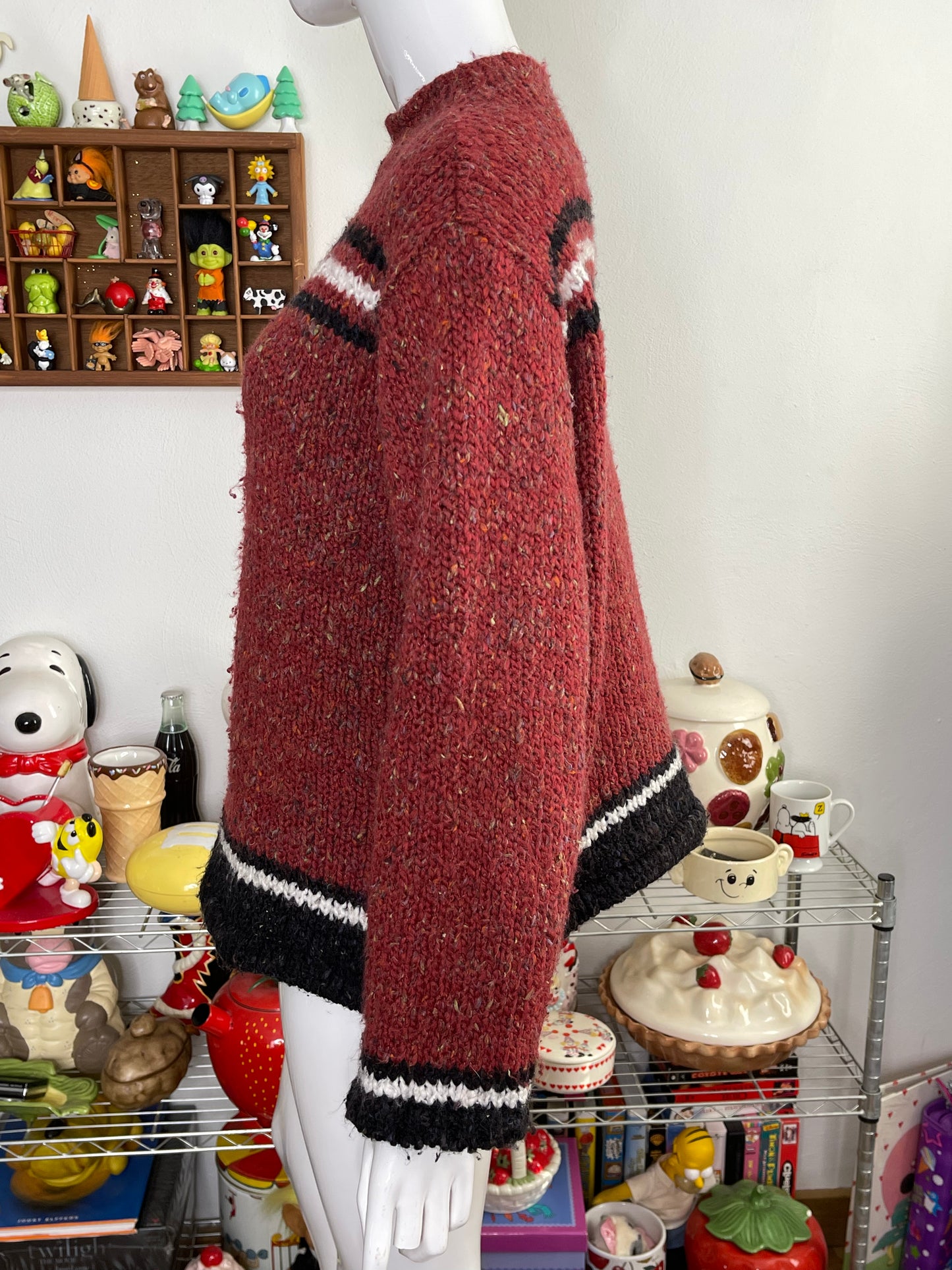 Vintage 90s Chunky Multi Color Striped Knit Oversized Sweater Sz M/L