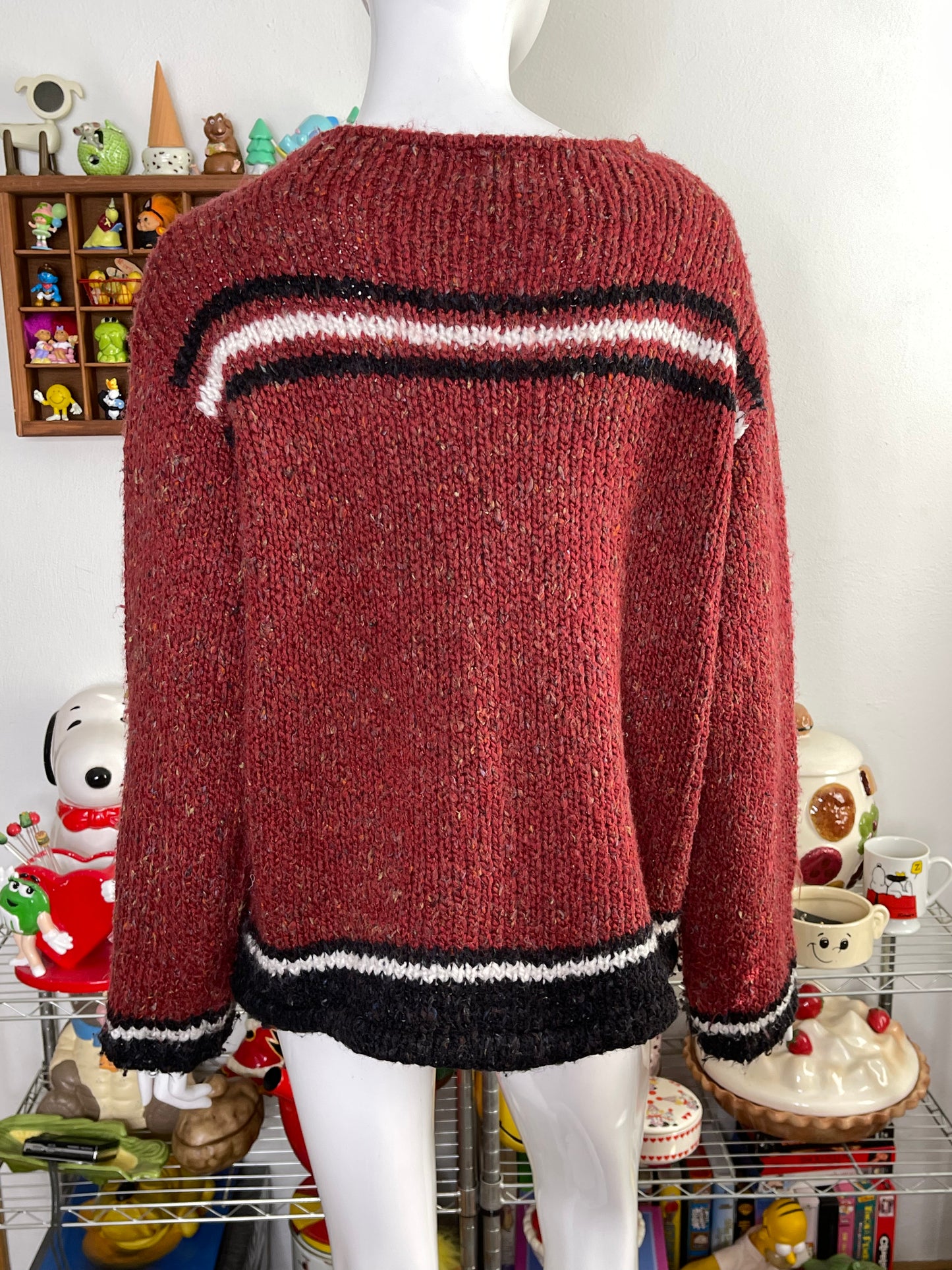 Vintage 90s Chunky Multi Color Striped Knit Oversized Sweater Sz M/L