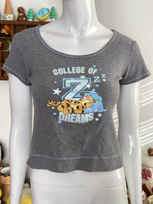 2000s Tigger "College of dreams" Cropped Baby Tee Sz  S/M