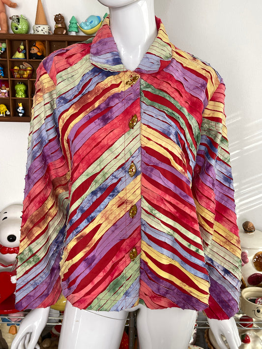 Vintage Distressed Rainbow Tie-dye Light Weight Jacket Sz M