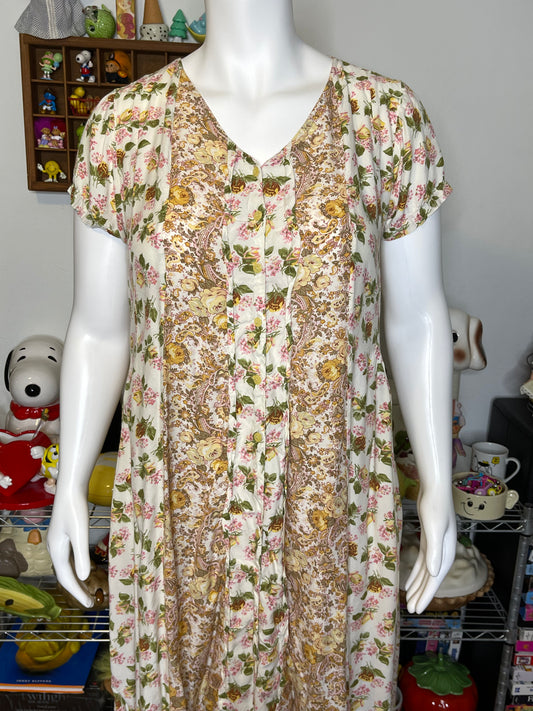 Vintage Boho Patchwork Floral Print Maxi Dress Sz XL/XXL