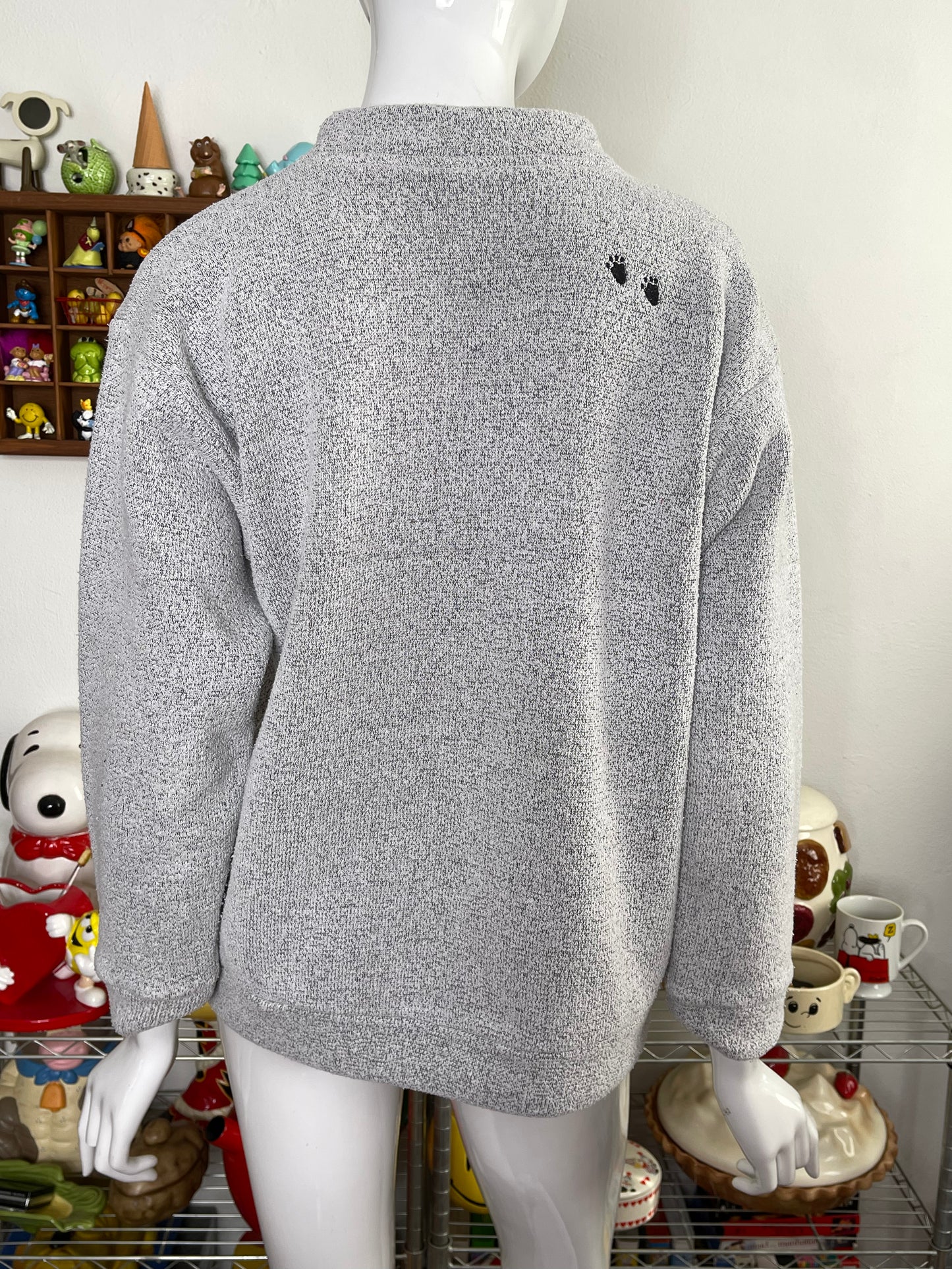 Vintage Grey Cat Embroidered Knit Sweater Sz M