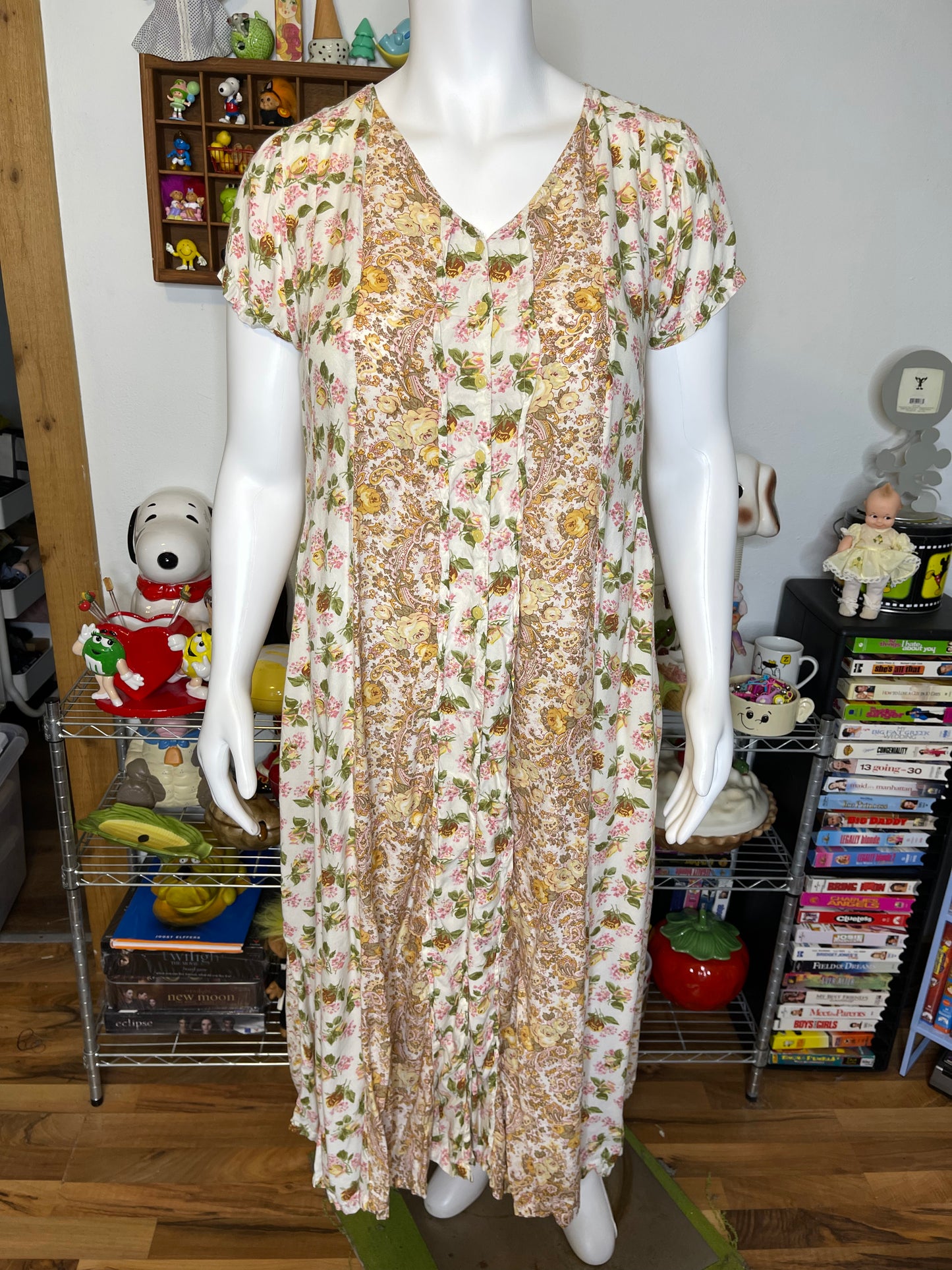 Vintage Boho Patchwork Floral Print Maxi Dress Sz XL/XXL