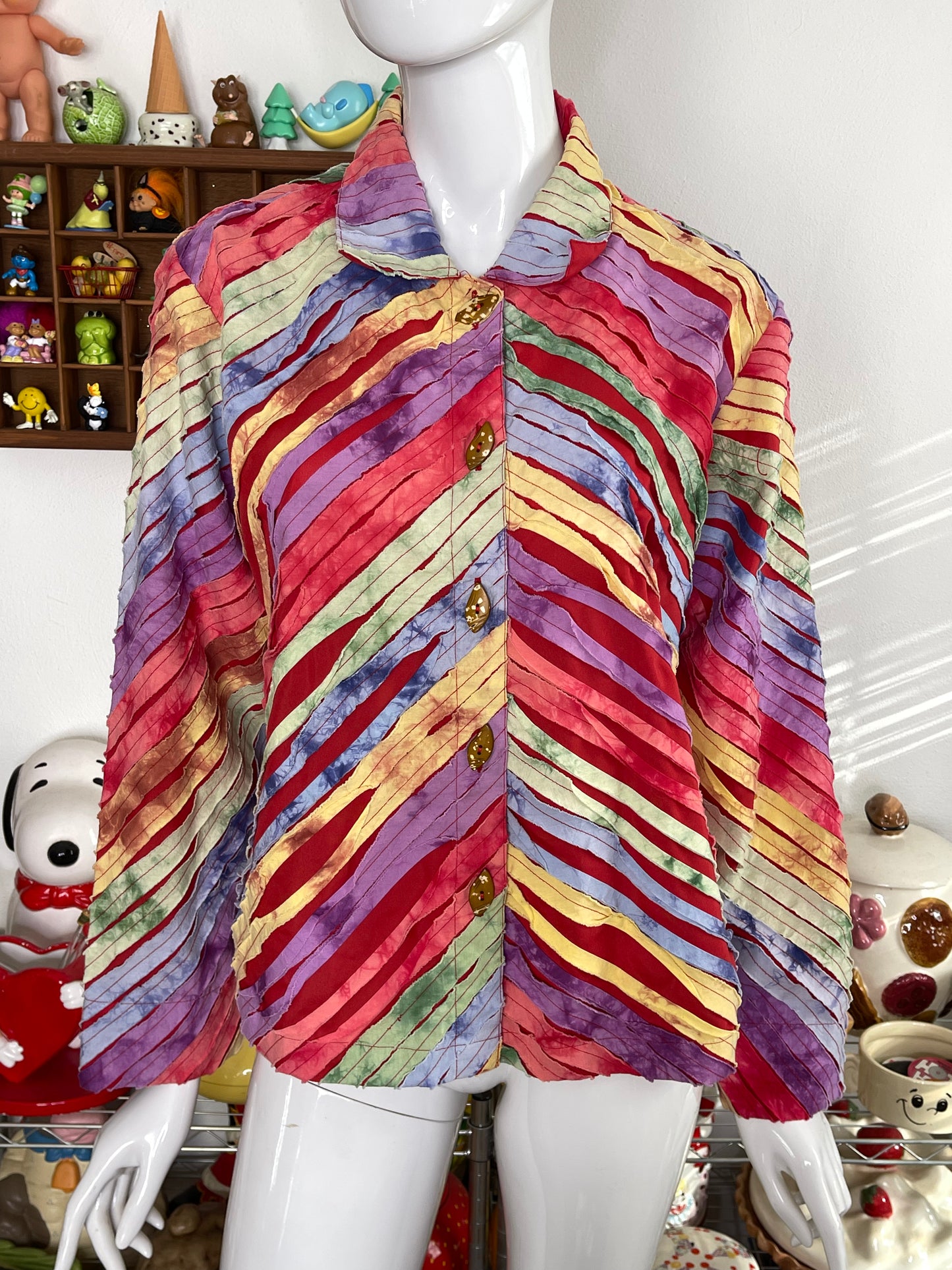Vintage Distressed Rainbow Tie-dye Light Weight Jacket Sz M