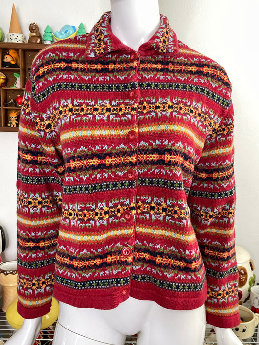 90s Northcrest colorful collared knit cardigan sz M/L