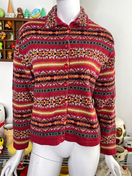 90s Northcrest colorful collared knit cardigan sz M/L