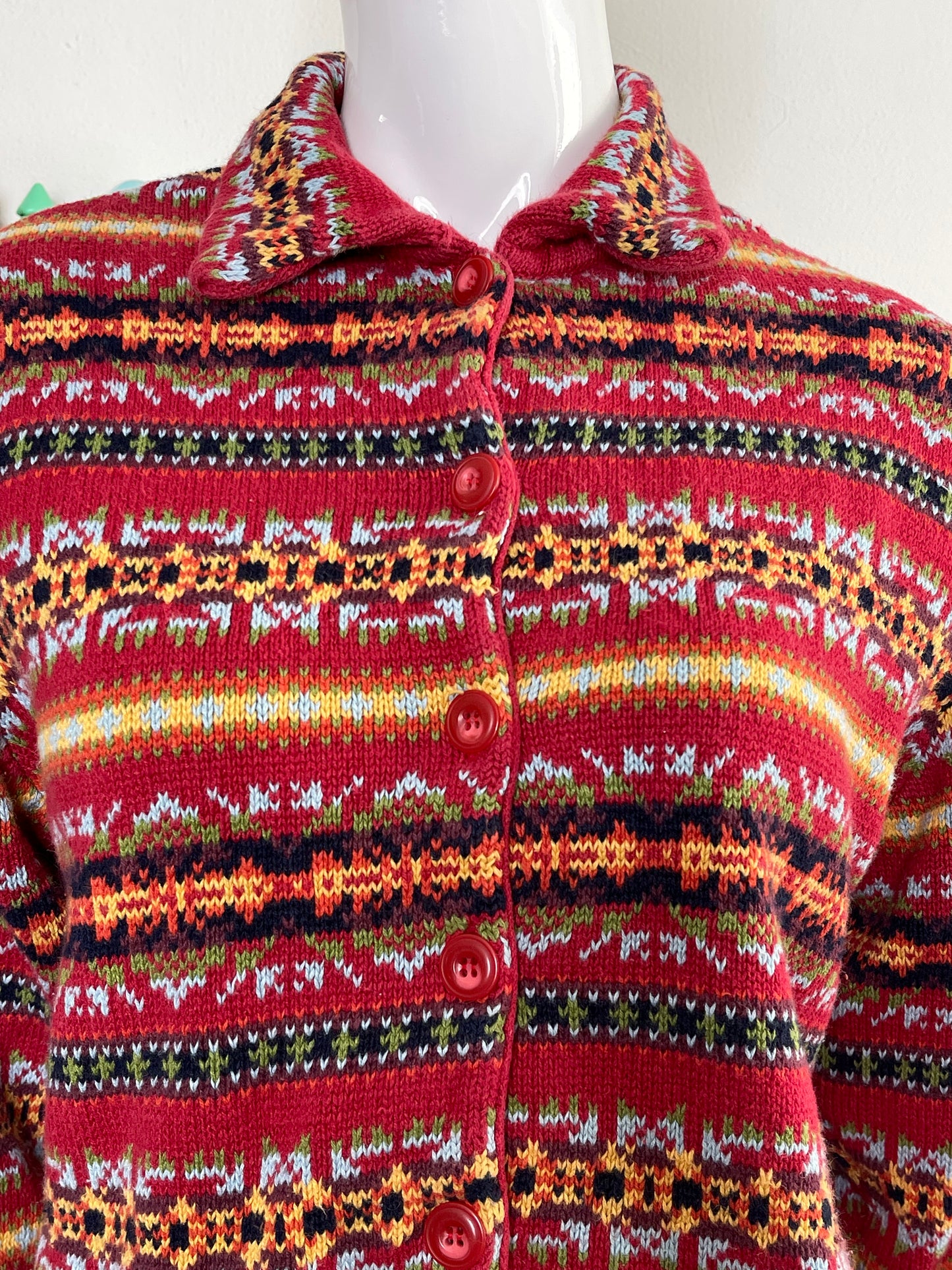 90s Northcrest colorful collared knit cardigan sz M/L