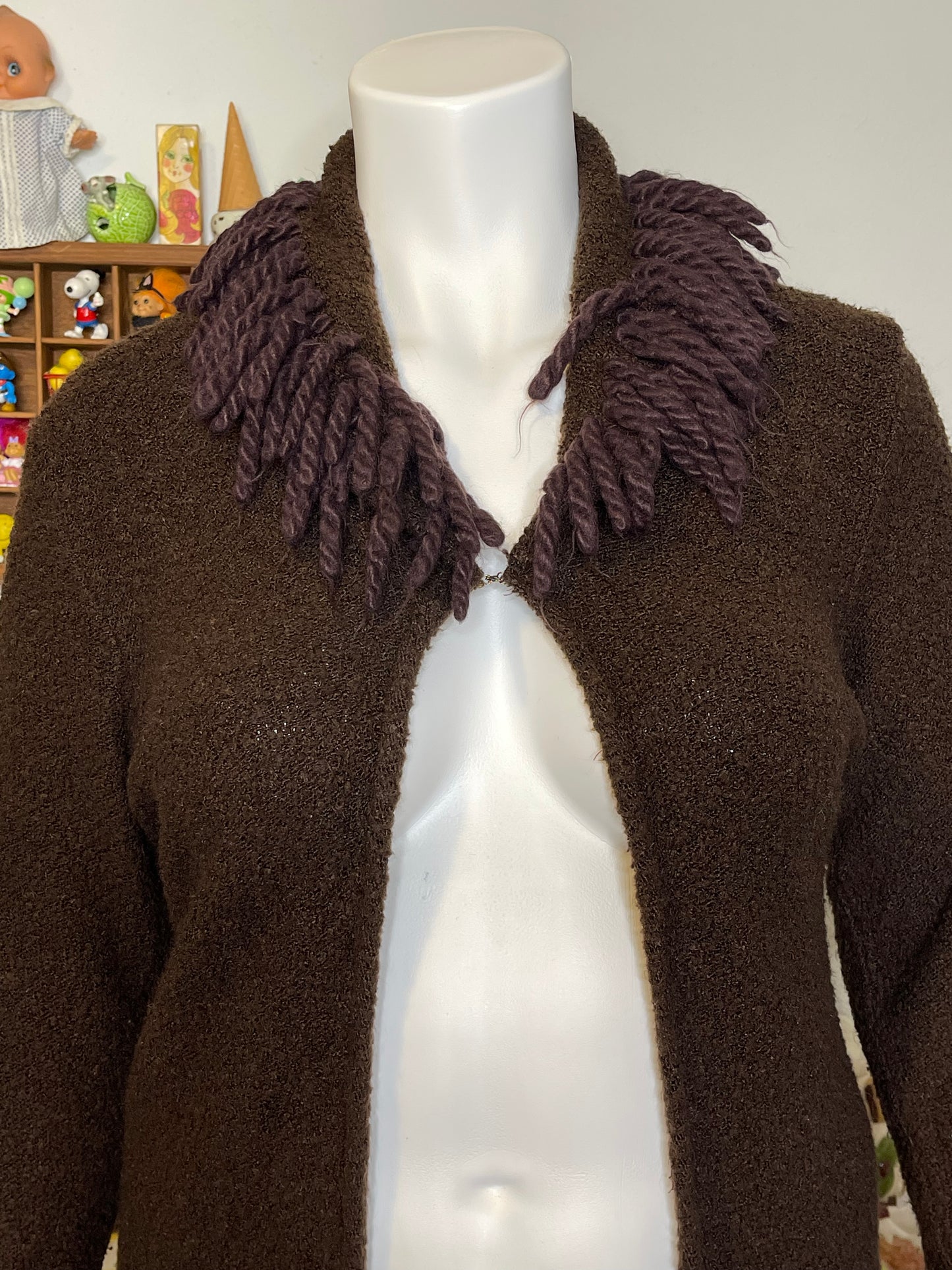 2000s Chocolate Brown Shag Fringe Cardigan Sz L