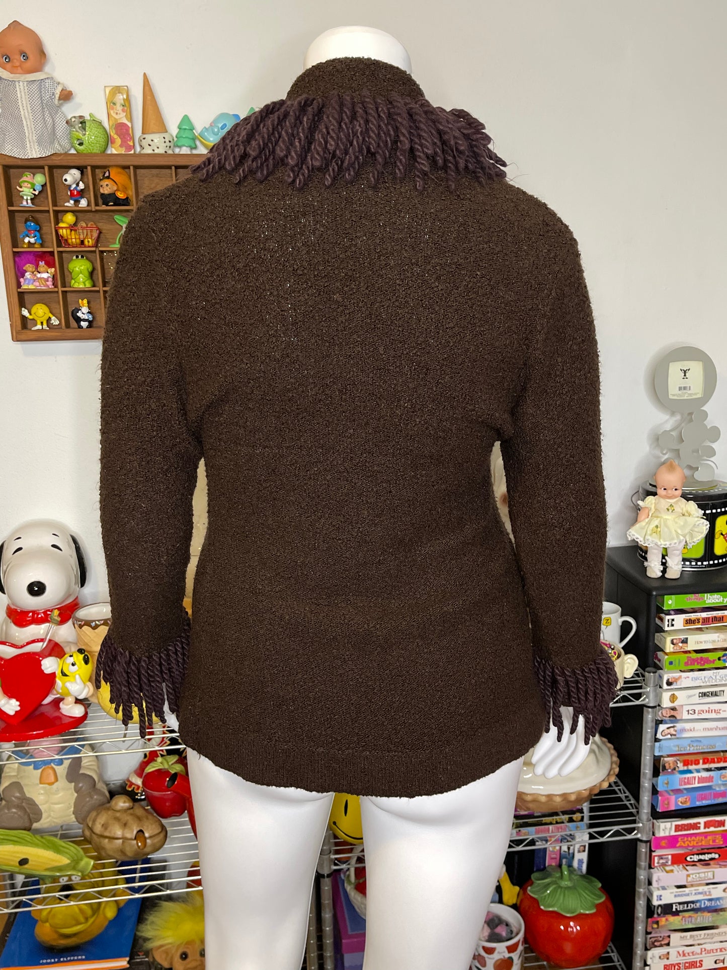 2000s Chocolate Brown Shag Fringe Cardigan Sz L