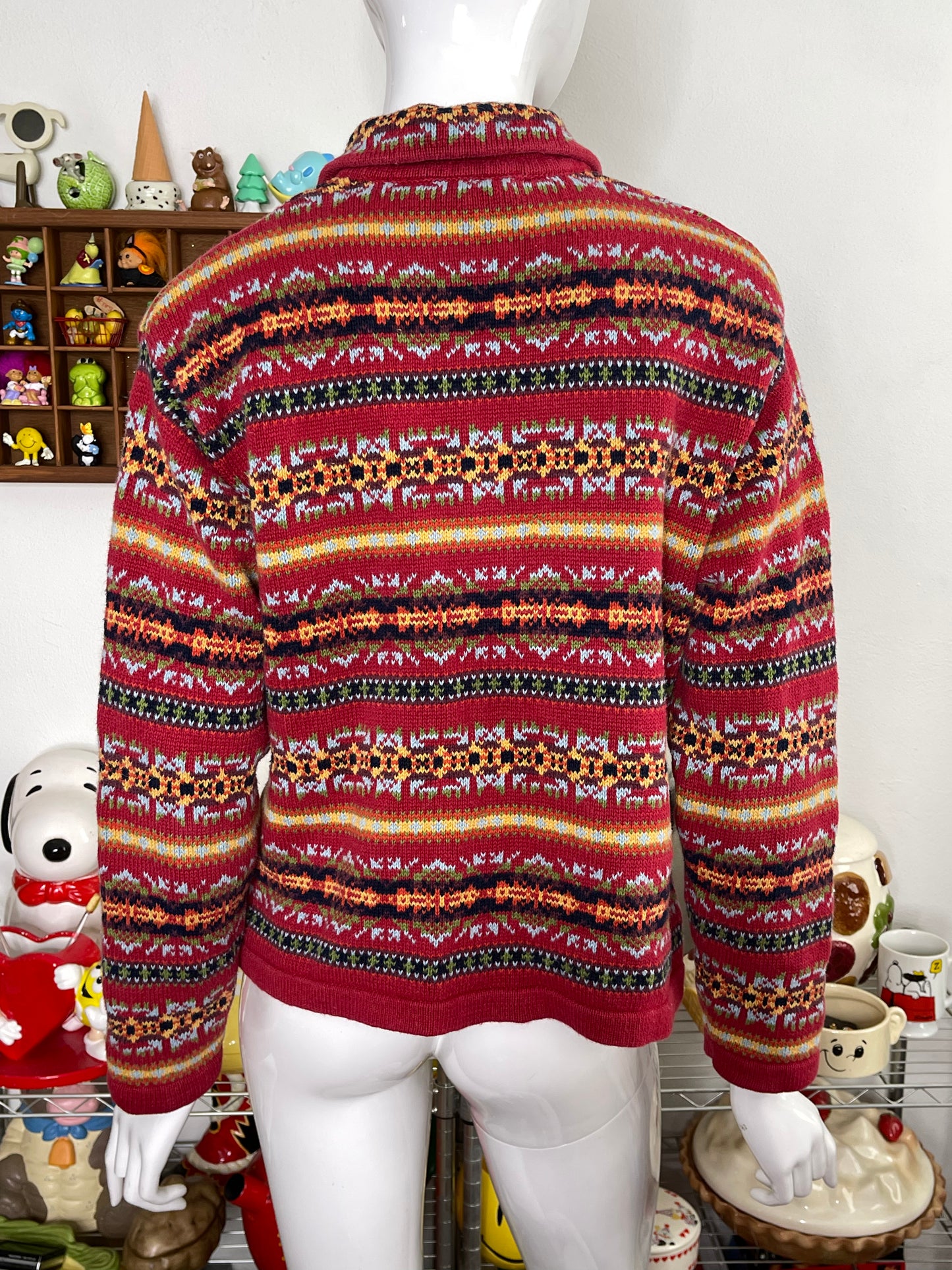 90s Northcrest colorful collared knit cardigan sz M/L