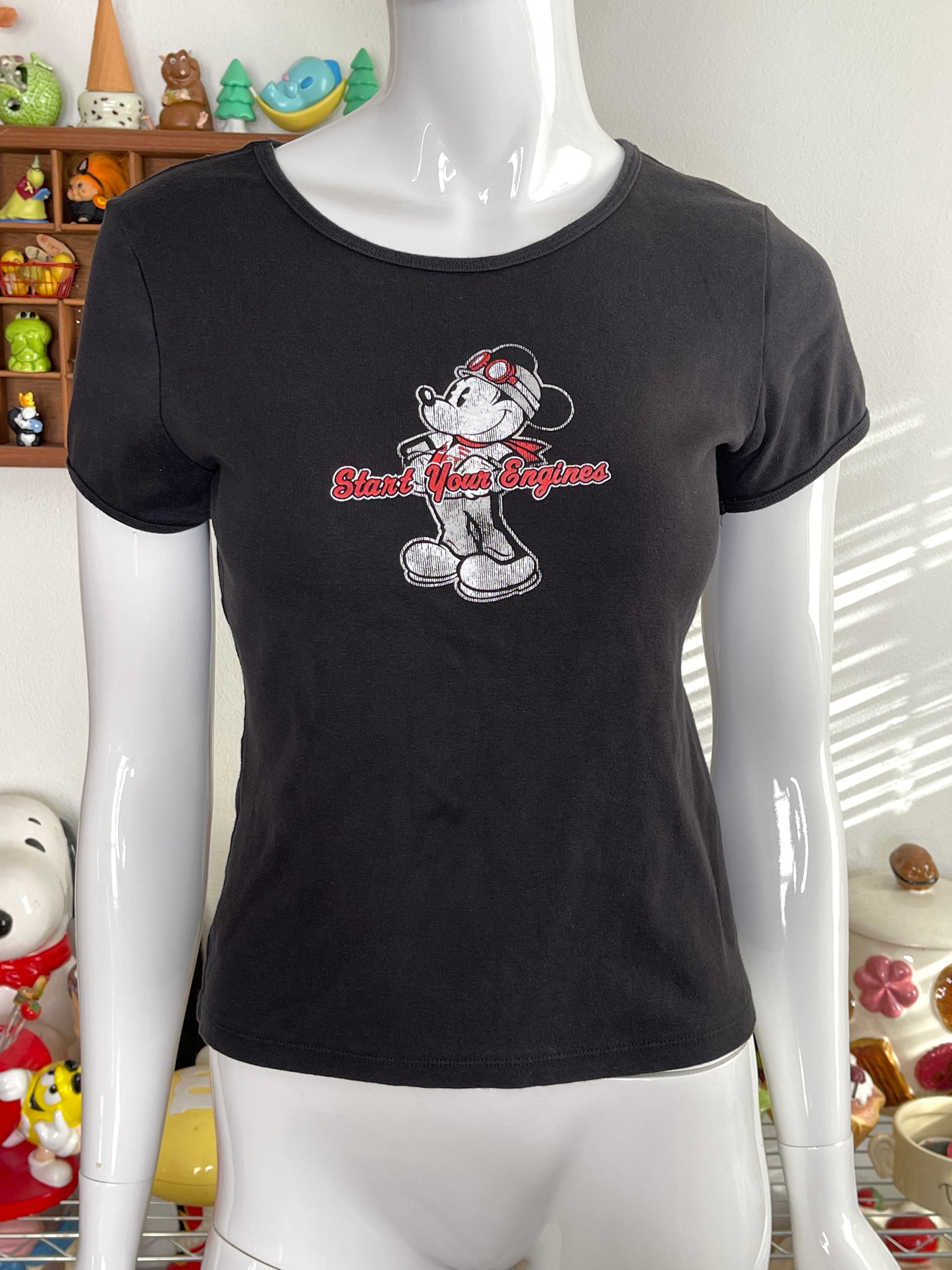 2000s Mickey Mouse "Start your engines" Baby tee Sz M