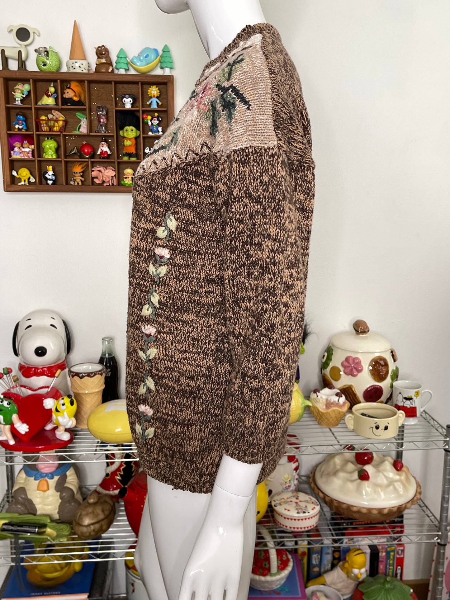 90s chunky grandma floral knit sweater sz M