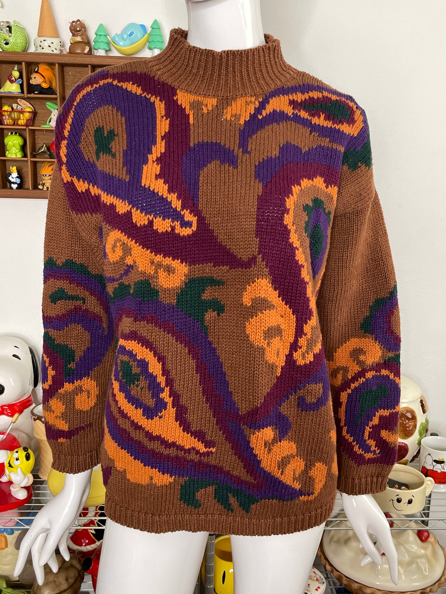 Vintage Paisley Chunky Knit Sweater Sz M