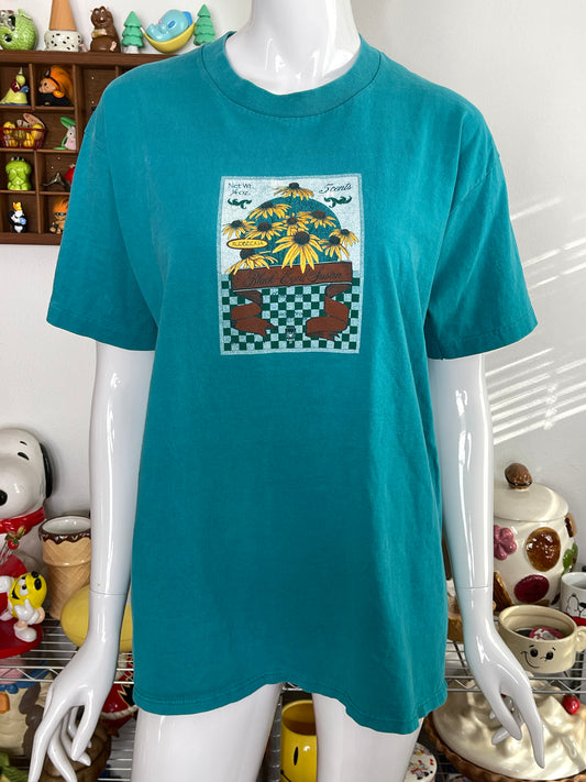 Vintage 90s Black-Eyed Susan Sunflowers Graphic Tee Sz L