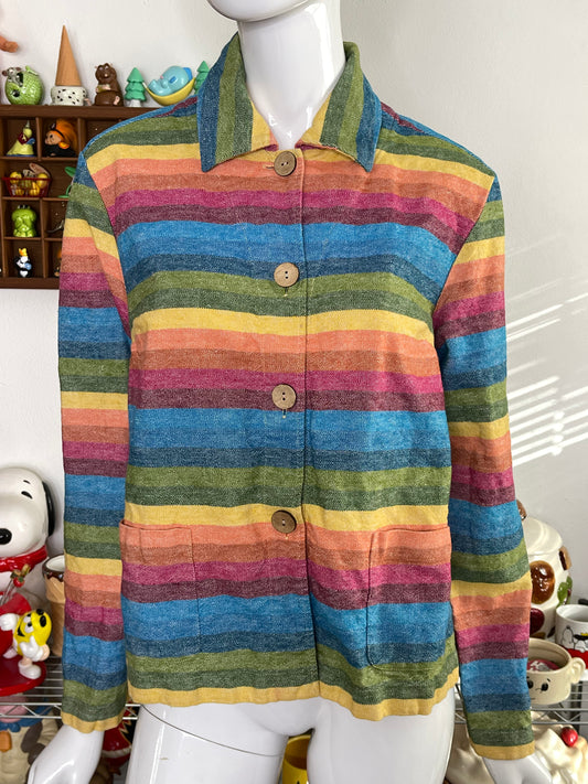 Coldwater Creek Striped Rainbow Linen Blend Jacket Sz M