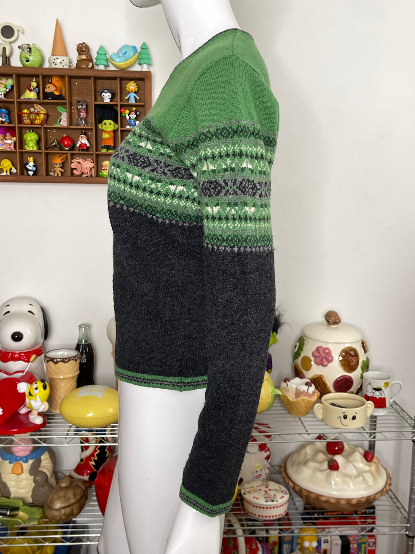 Vintage 90s Fair Isle Green Gap Lambs Wool Long Sleeve Sz S/M