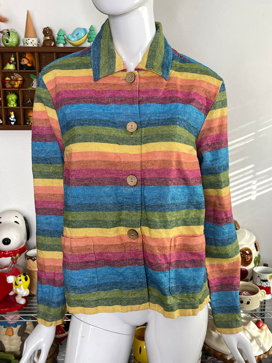 Coldwater Creek Striped Rainbow Linen Blend Jacket Sz M