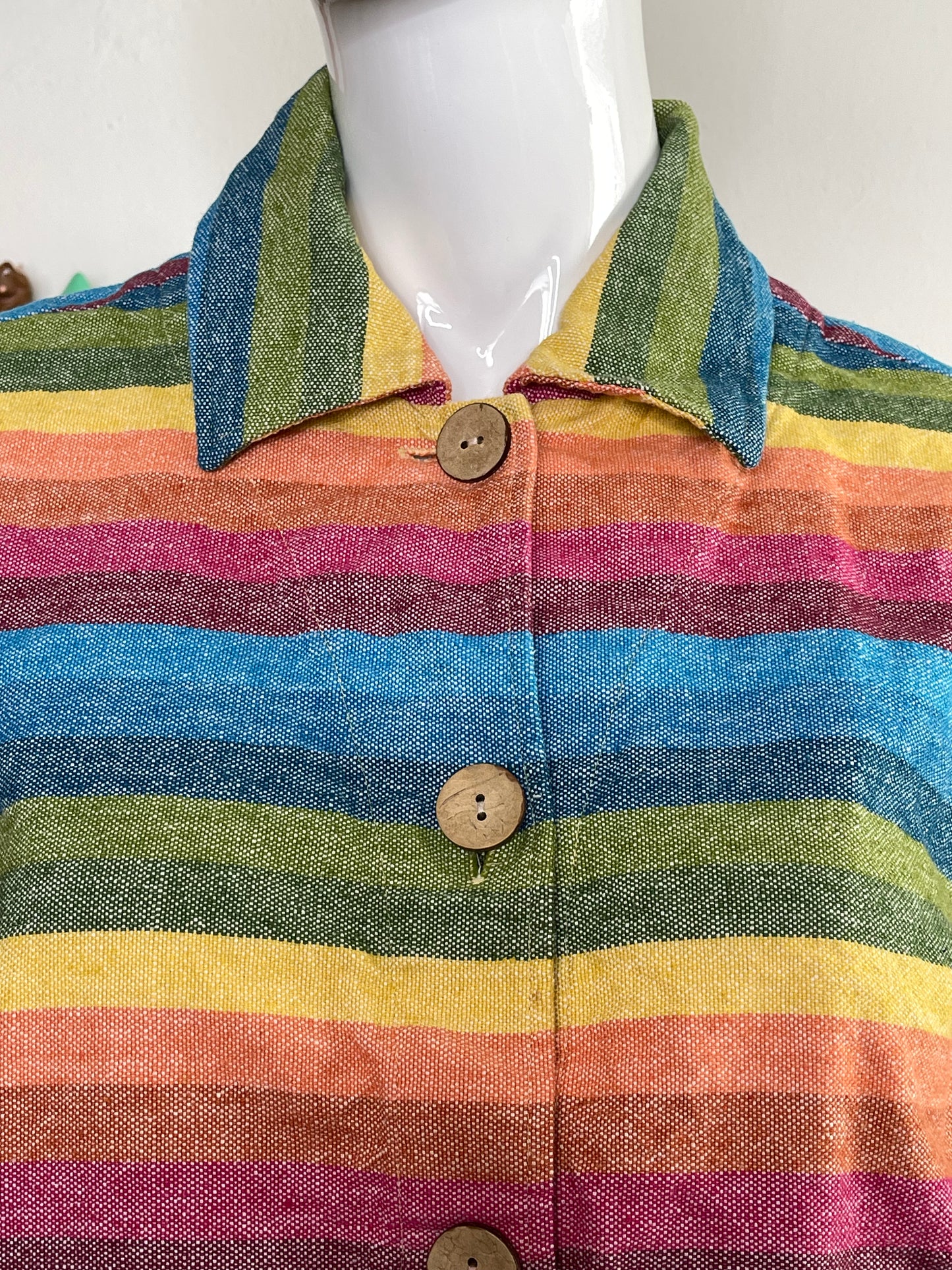 Coldwater Creek Striped Rainbow Linen Blend Jacket Sz M