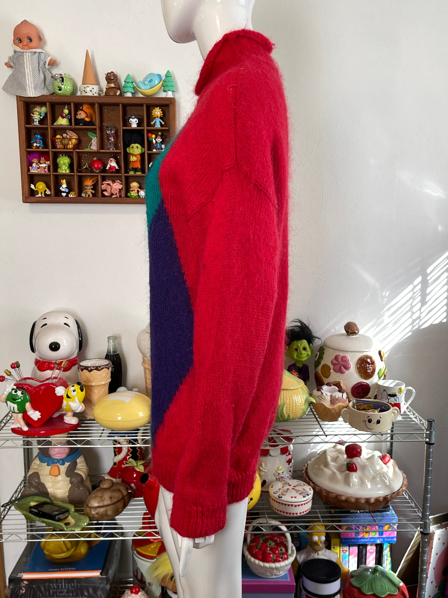 Vintage Red Oversized Geometric Mohair Knit Sweater Sz M