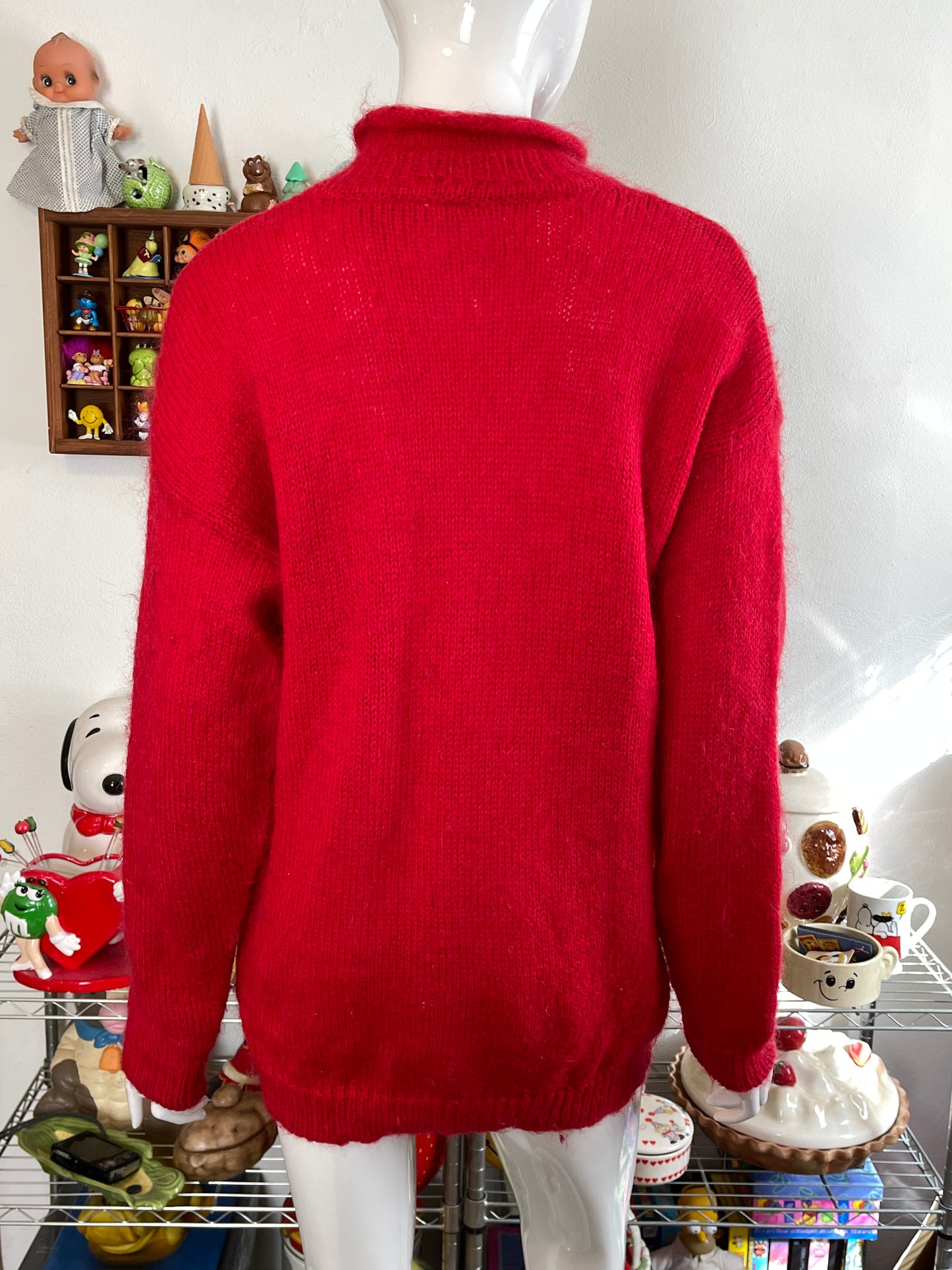 Vintage Red Oversized Geometric Mohair Knit Sweater Sz M