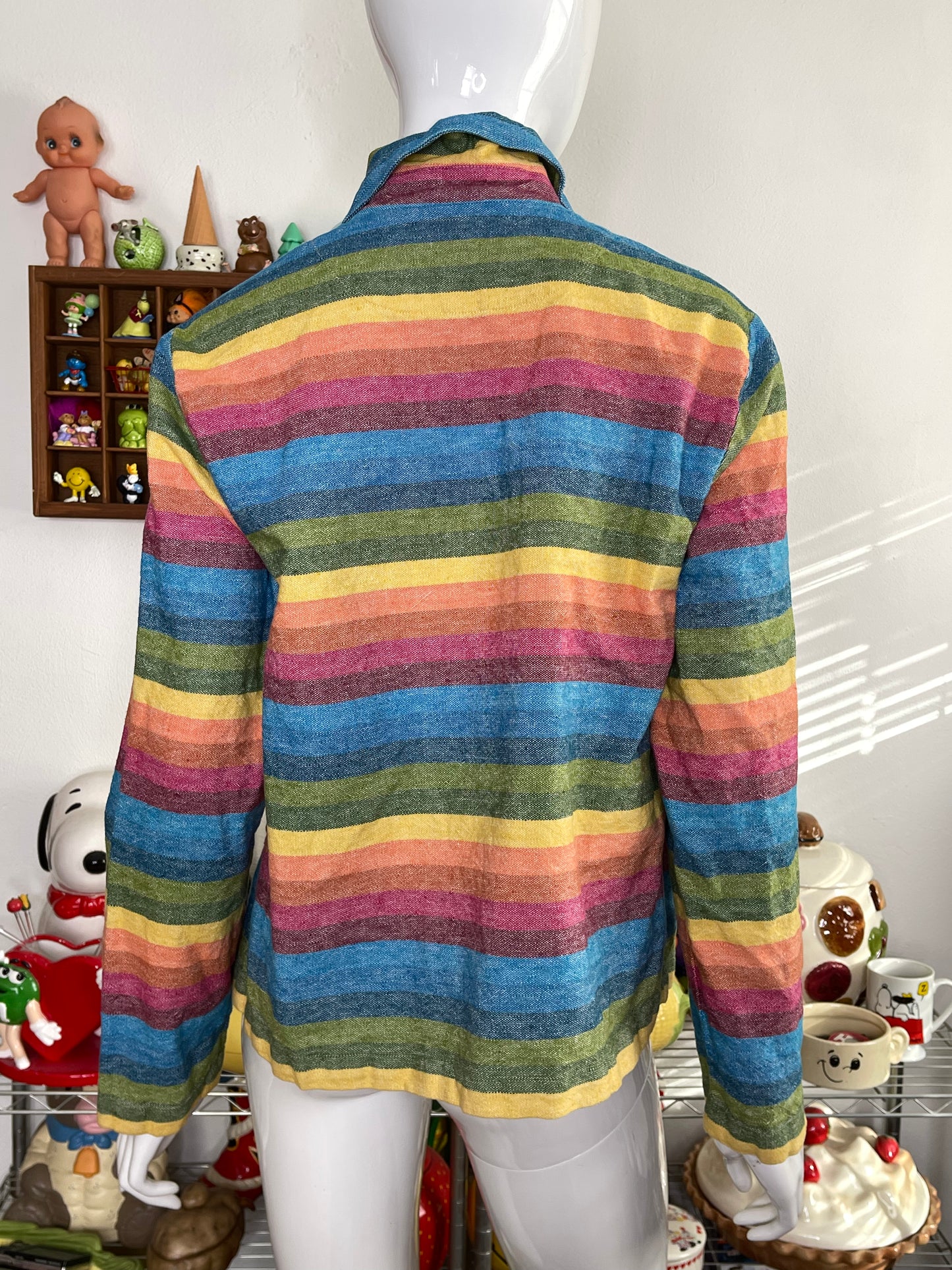 Coldwater Creek Striped Rainbow Linen Blend Jacket Sz M