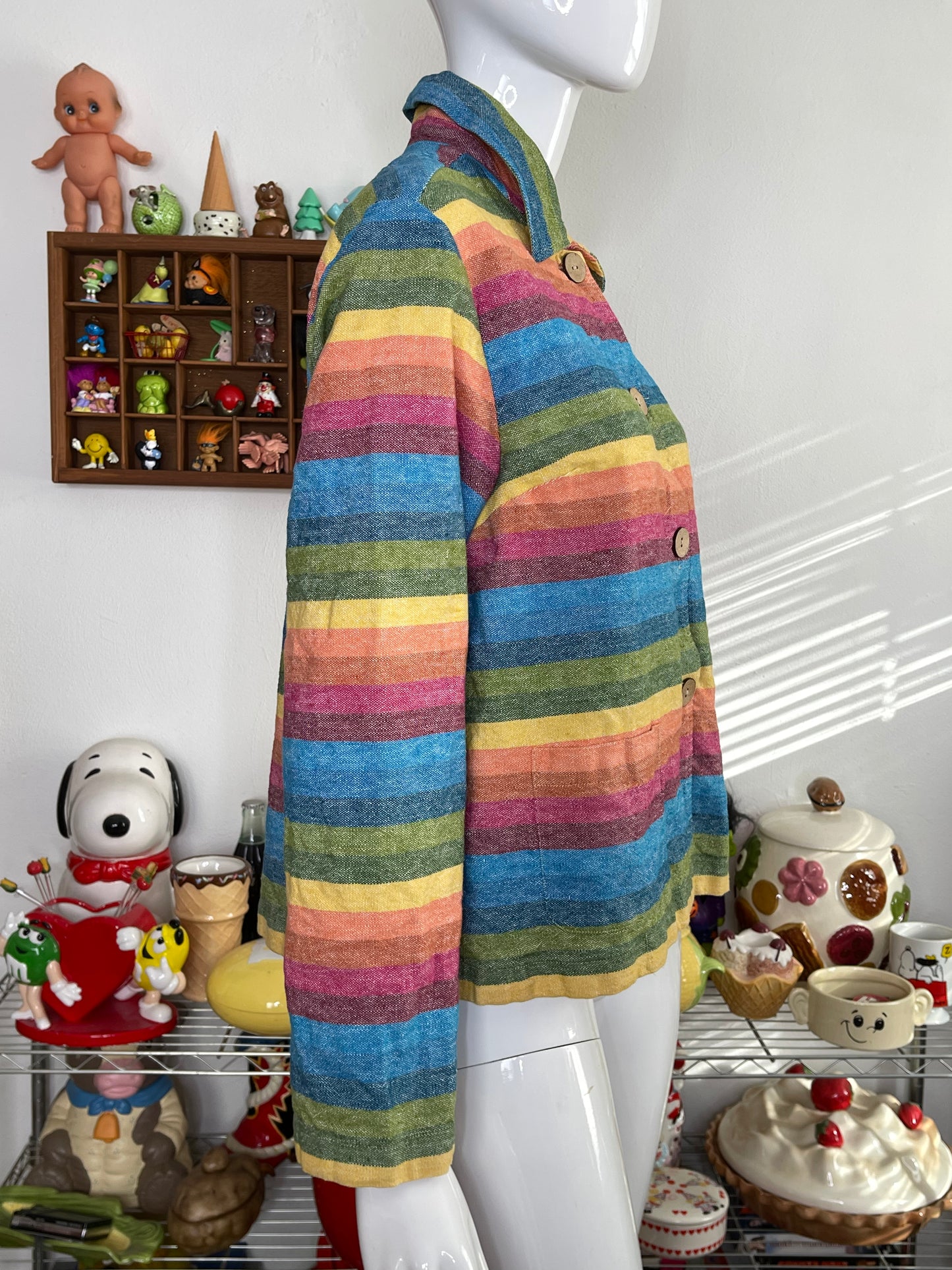 Coldwater Creek Striped Rainbow Linen Blend Jacket Sz M