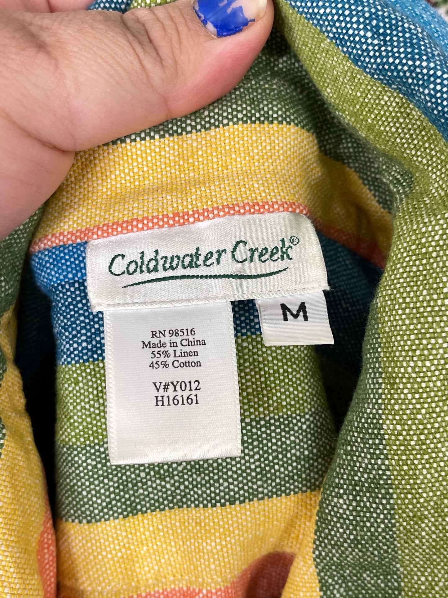 Coldwater Creek Striped Rainbow Linen Blend Jacket Sz M