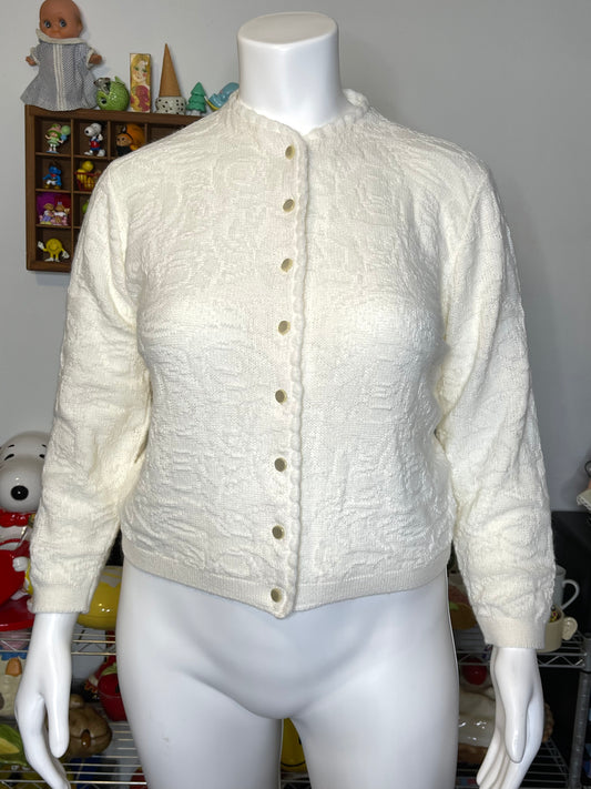 Vintage Cream White Cozy Knit Cardigan Sz L