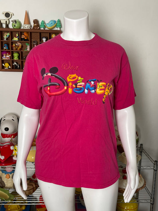 90s Pink Disney World tee sz L