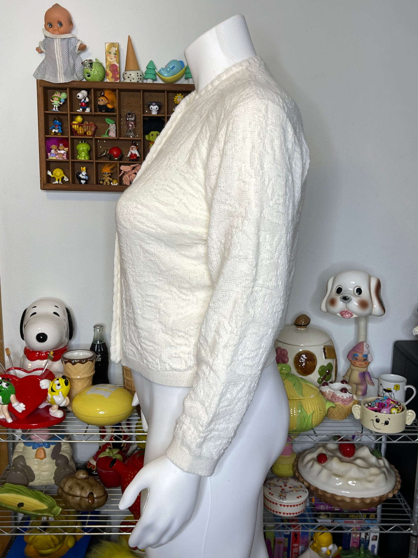 Vintage Cream White Cozy Knit Cardigan Sz L