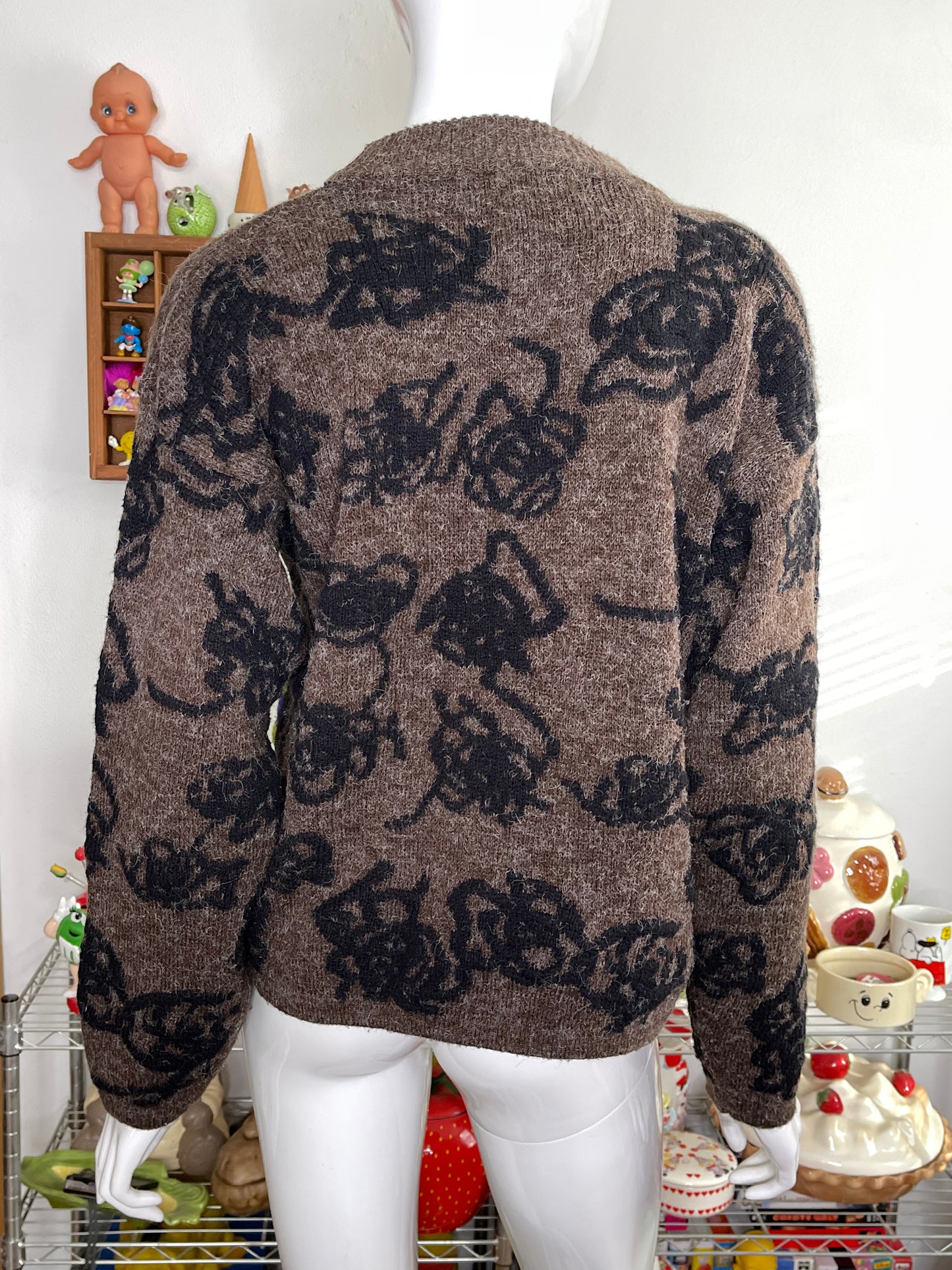 Vintage 90s Brown Funky Colorful Fuzzy Patchwork Knit Sweater Sz M