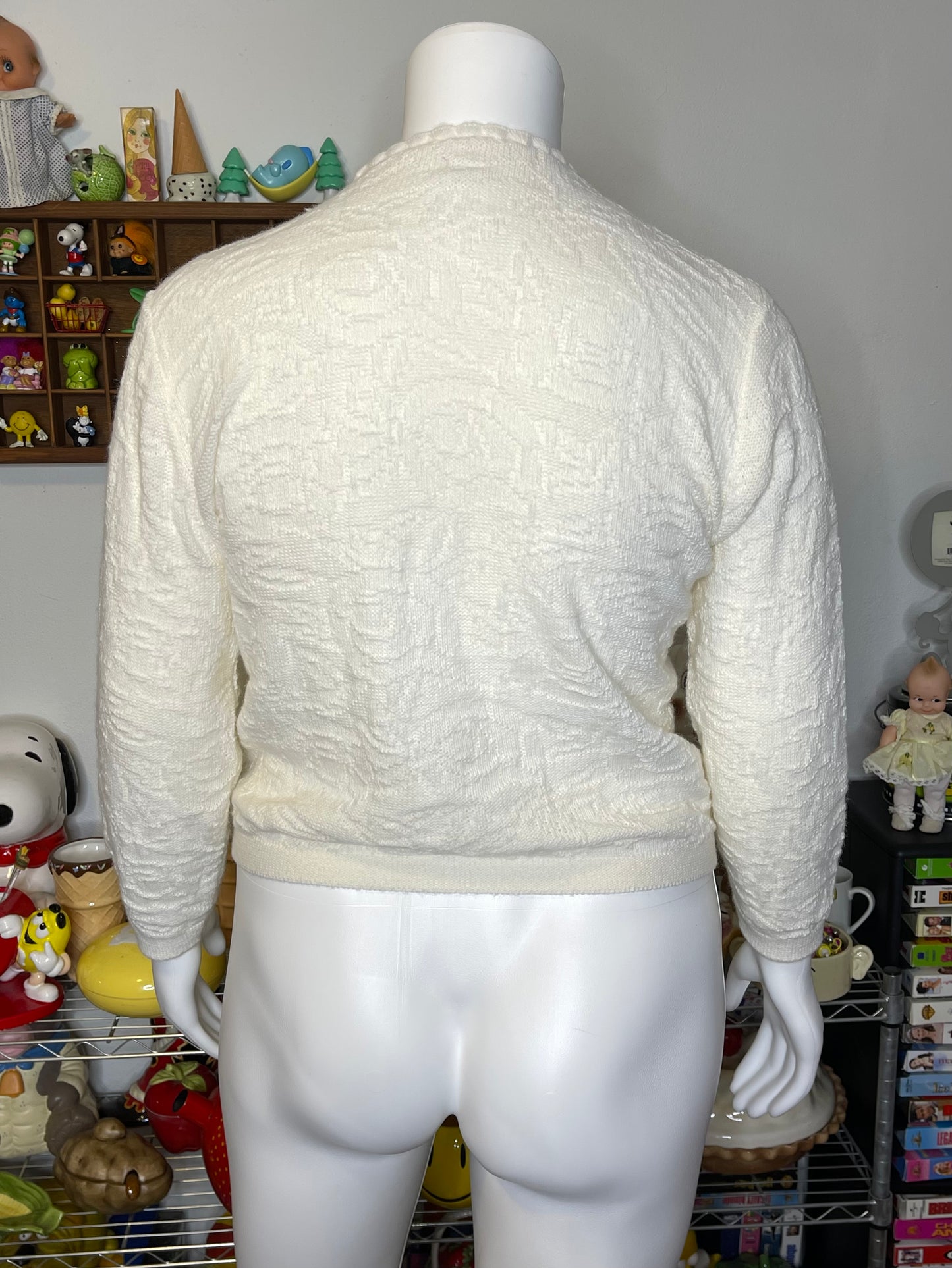 Vintage Cream White Cozy Knit Cardigan Sz L