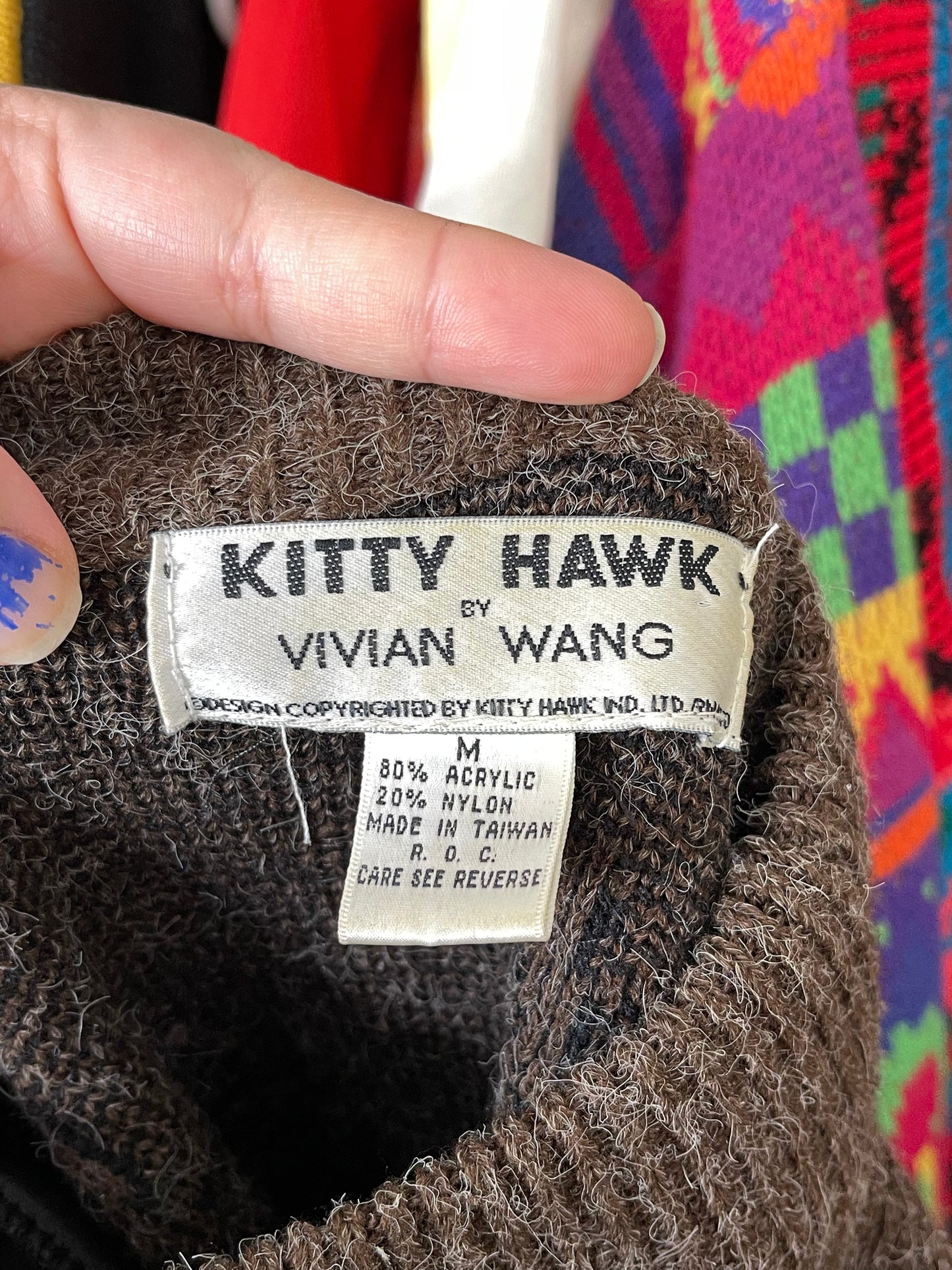 Vintage 90s Brown Funky Colorful Fuzzy Patchwork Knit Sweater Sz M