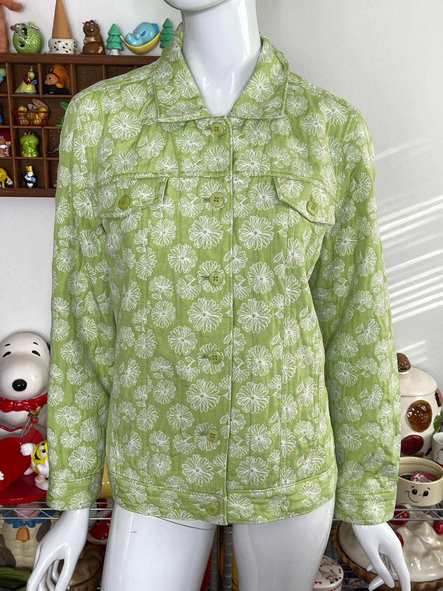 Apple Green Daisy Embroidered Floral Jacket Sz 14M ( L )