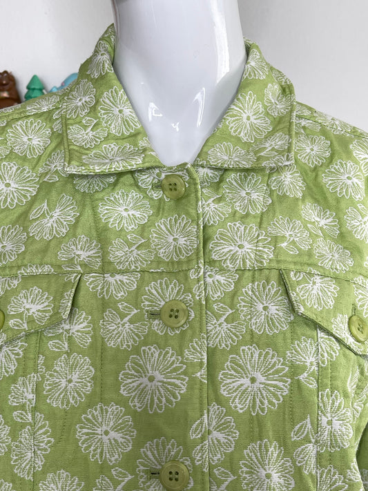Apple Green Daisy Embroidered Floral Jacket Sz 14M ( L )