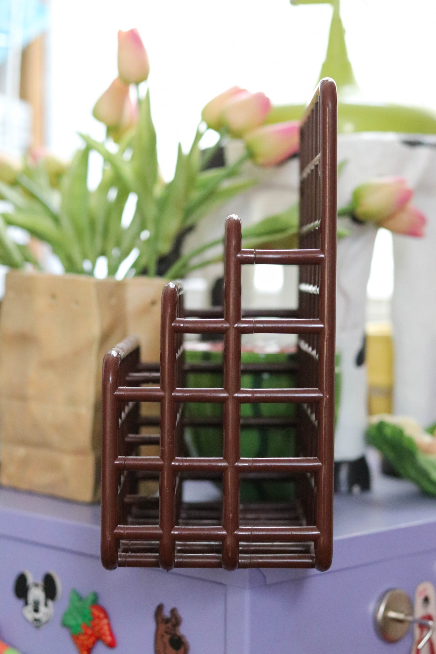 Vintage 80s Chocolate Brown Yaffa Plastic Wall Organizer