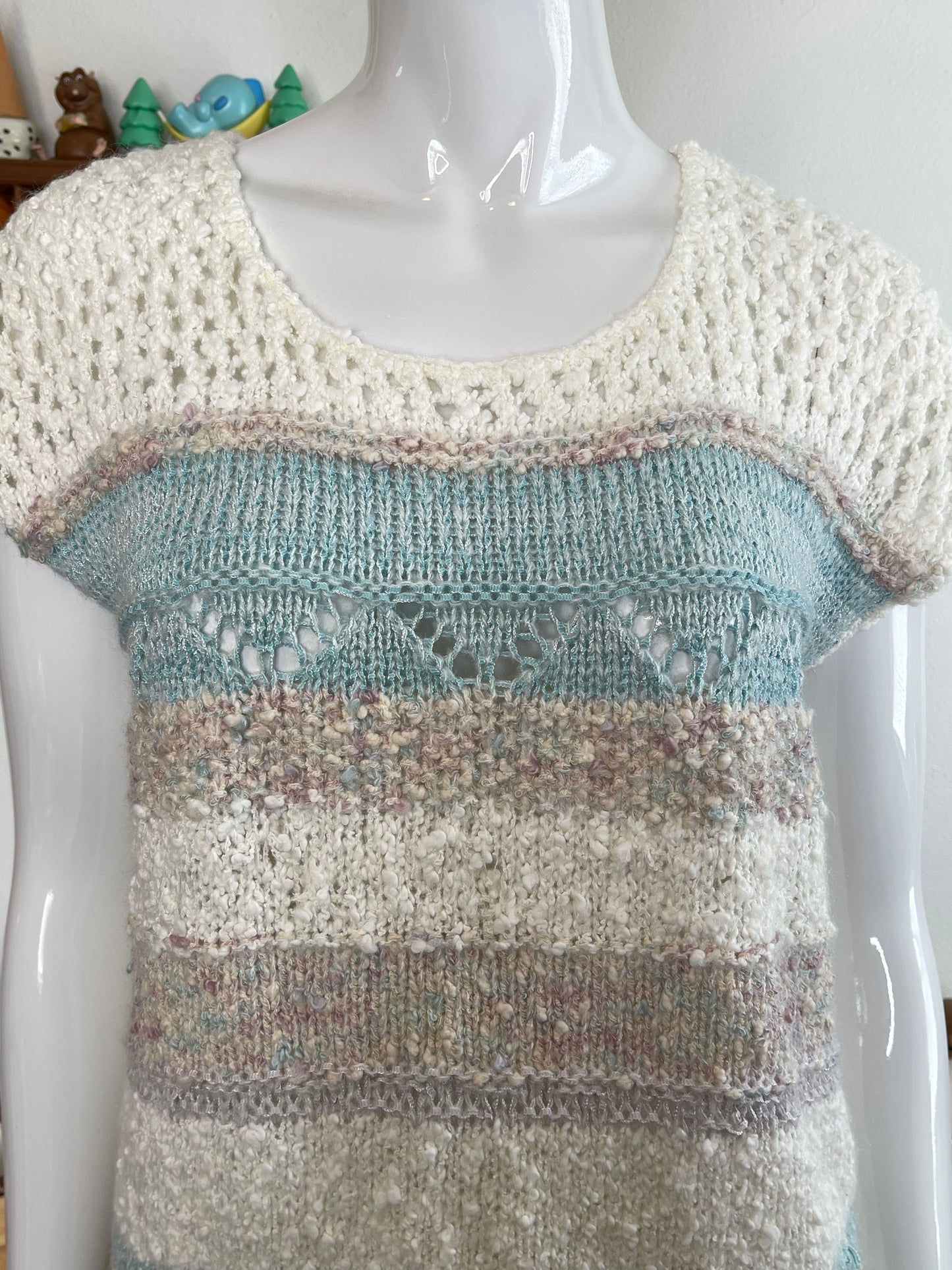 Vintage 90s Cream Pastel Chunky Popcorn Style Knit Sweater Vest Sz M