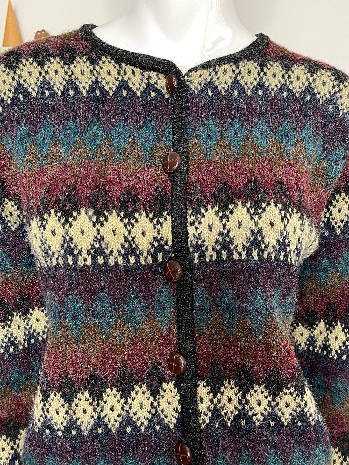 Vintage Fall Fuzzy Knit Cardigan Sz S